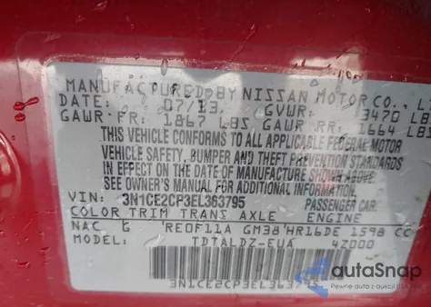 2014 Nissan Versa Note Sv from USA, damaged, VIN 3N1CE2CP3EL363795